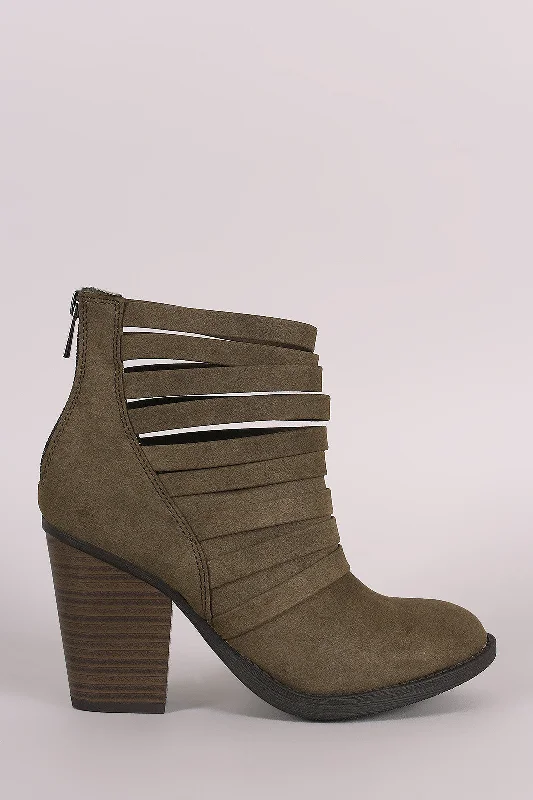 Soda Distressed Strappy Cuff Chunky Heeled Booties