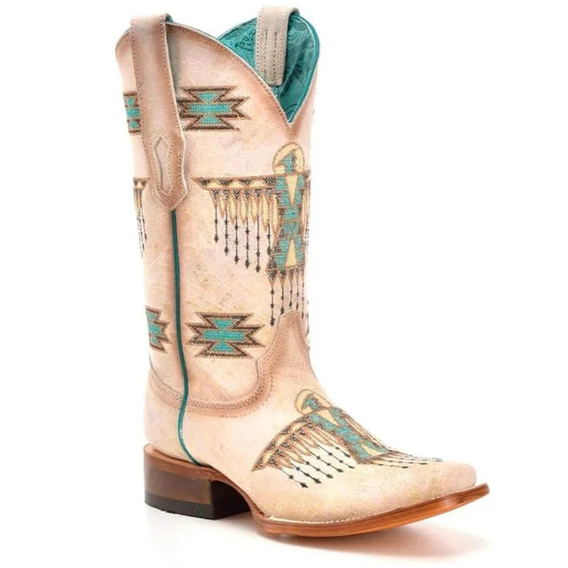 WOMEN'S Corral Boots White With Turquoise Embroidery - Z5219