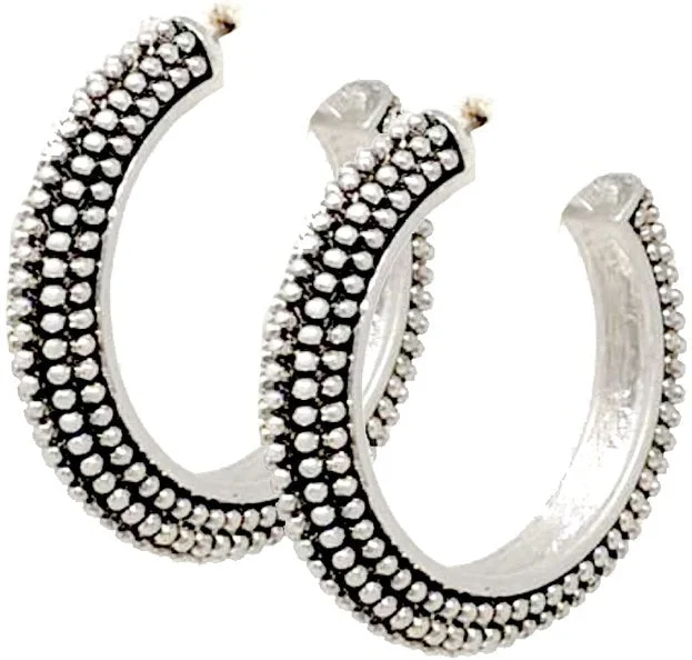 WYO-Horse Dotted Silver Hoop Earrings