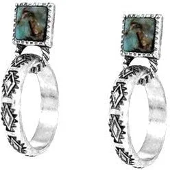 WYO-Horse Silver Stamp Hoop Earrings with Square Stone