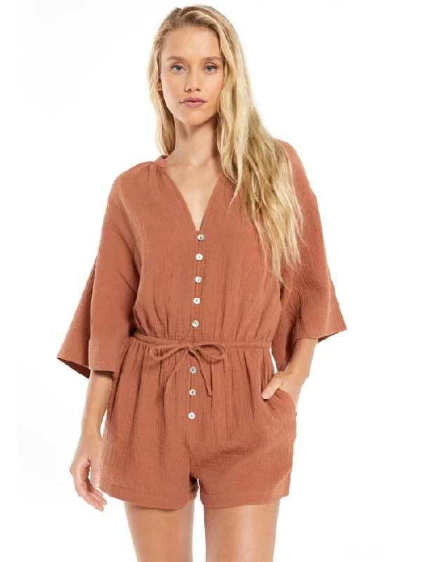 Z Supply ZS212744 Womens Lightweight Zephyr Gauze Romper Vintage Brown